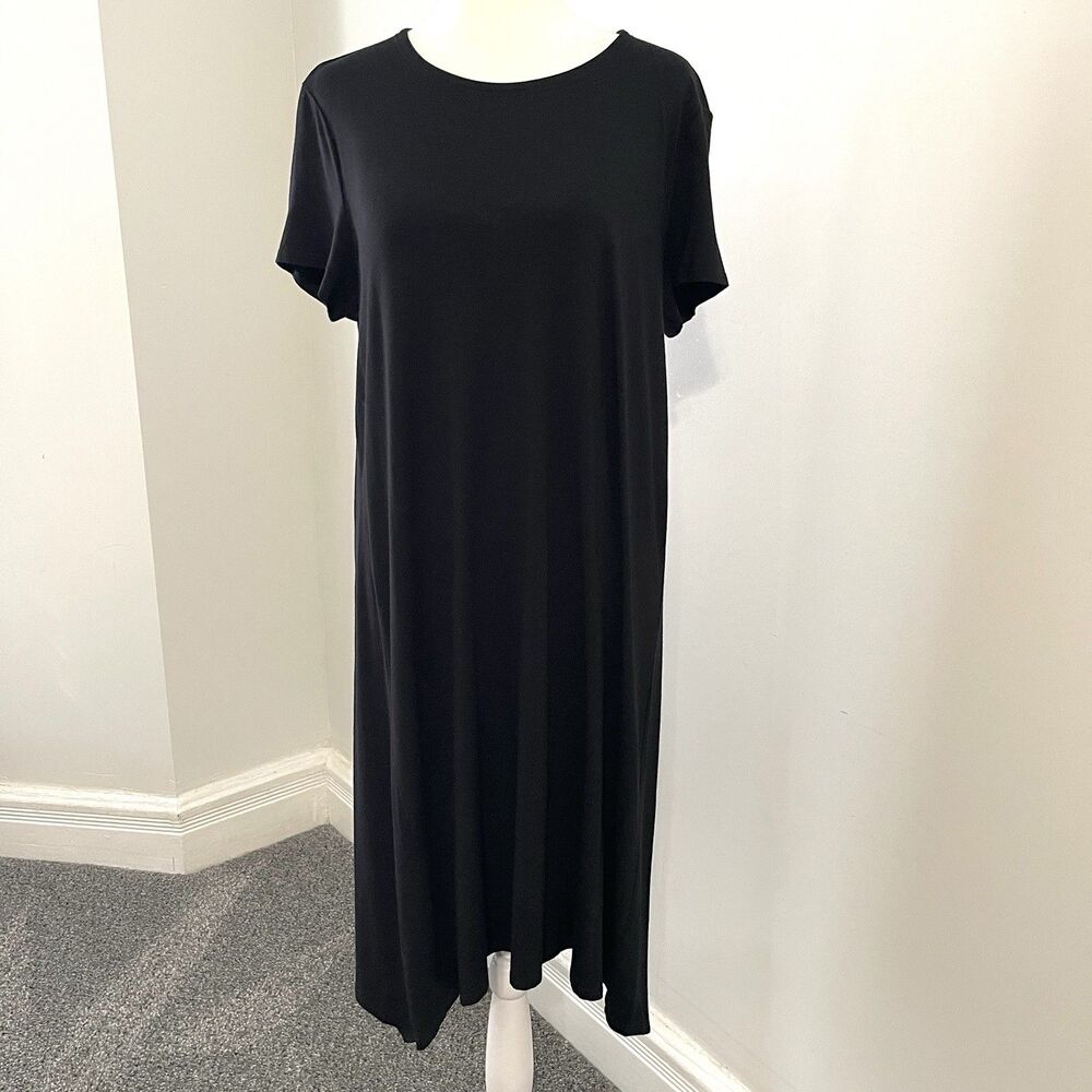 Eileen Fisher Dress Womens Medium Short Sleeve Viscose Jersey Asymmetrical Hem